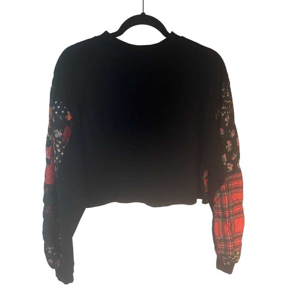 Zara Patchwork Small Cropped Sweatshirt Black Flo… - image 6